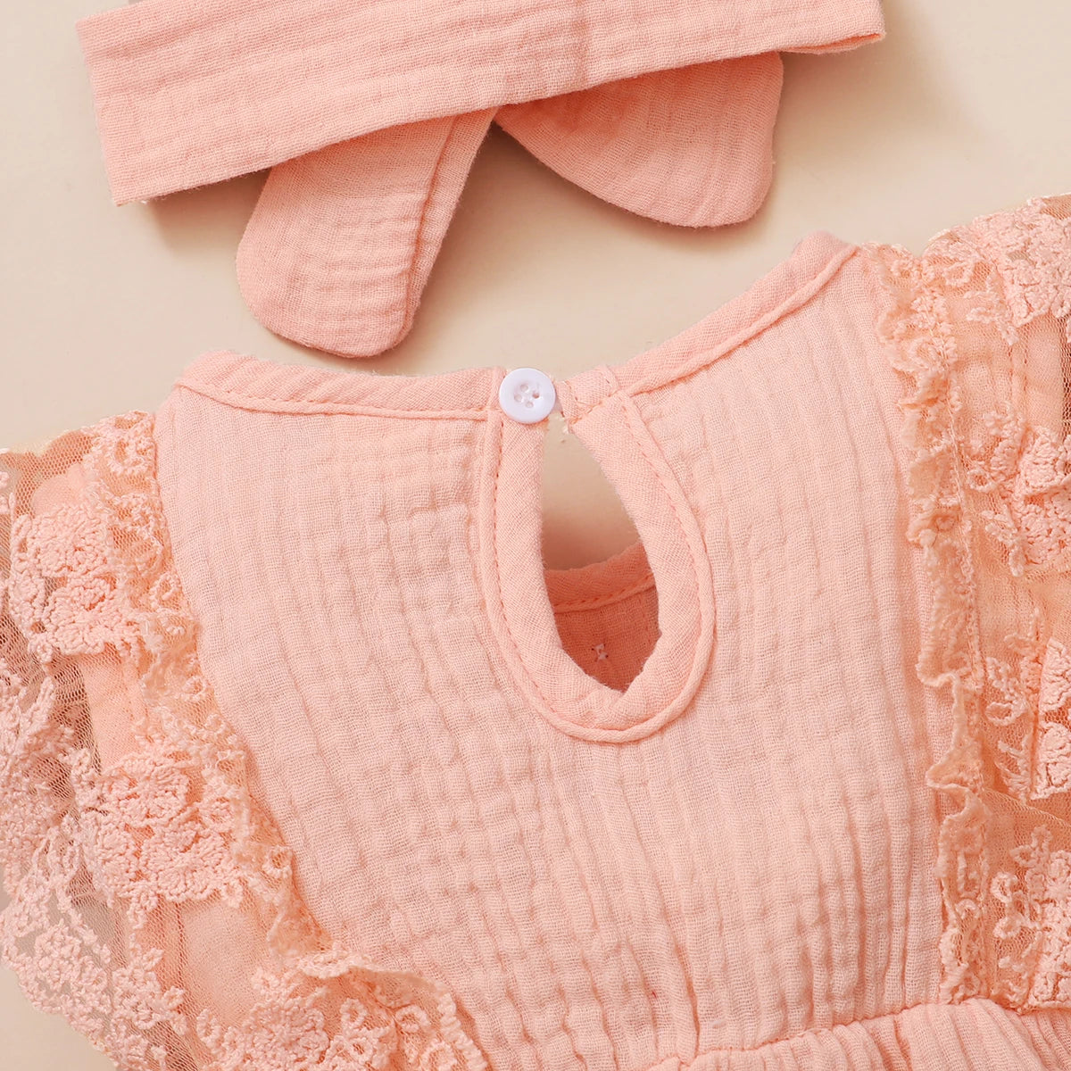 Baby Girl Lace Flared Sleeve Romper Set