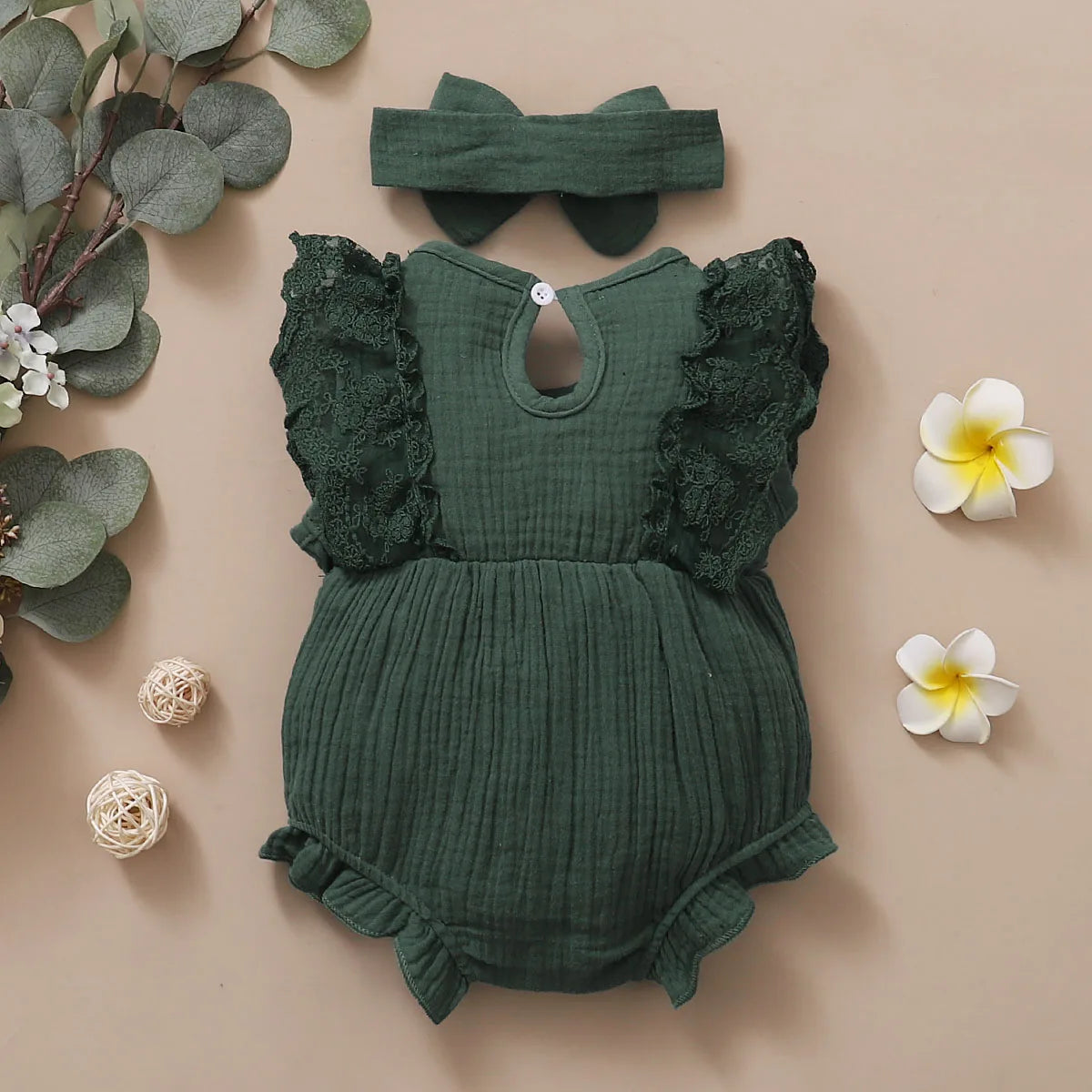 Baby Girl Lace Flared Sleeve Romper Set