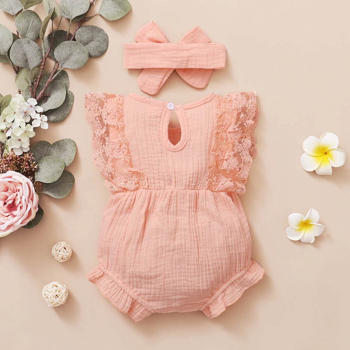 Baby Girl Lace Flared Sleeve Romper Set