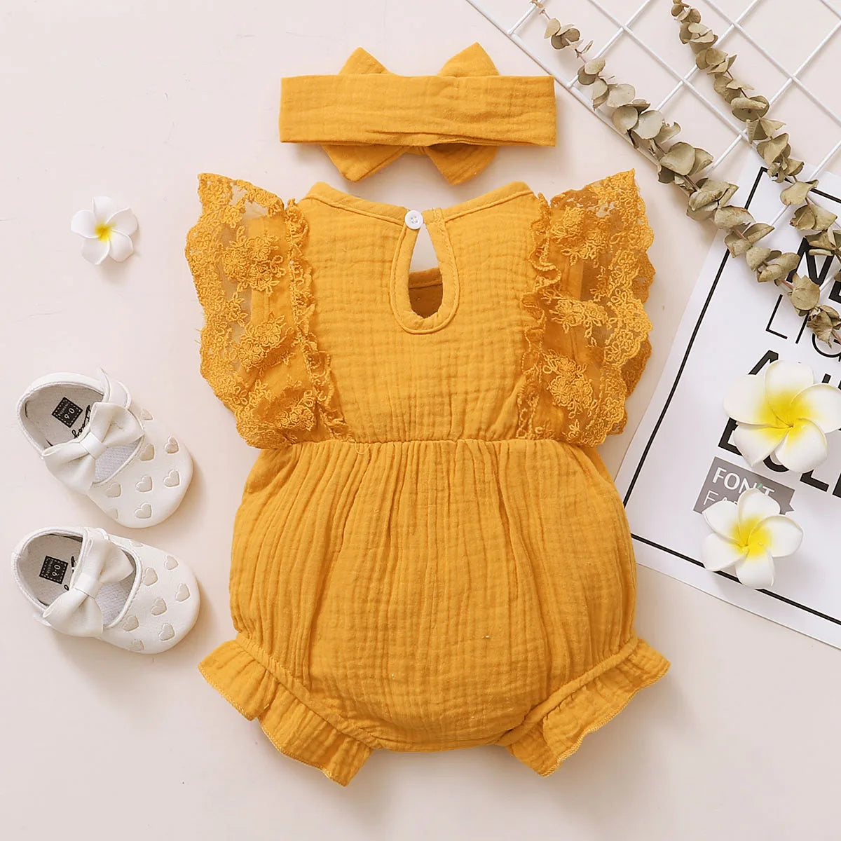 Baby Girl Lace Flared Sleeve Romper Set